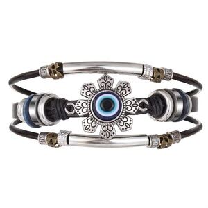 Evil Eye Silver and Black Charm Bracelet